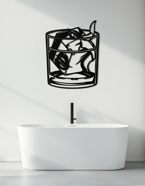 Load image into Gallery viewer, Woman in Whiskey Glass Metal Wall Art – Ice Cube Design Bar Decor for Modern Interiors- KAF578
