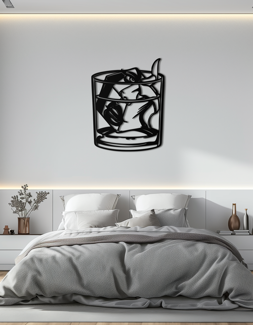 Load image into Gallery viewer, Woman in Whiskey Glass Metal Wall Art – Ice Cube Design Bar Decor for Modern Interiors- KAF578
