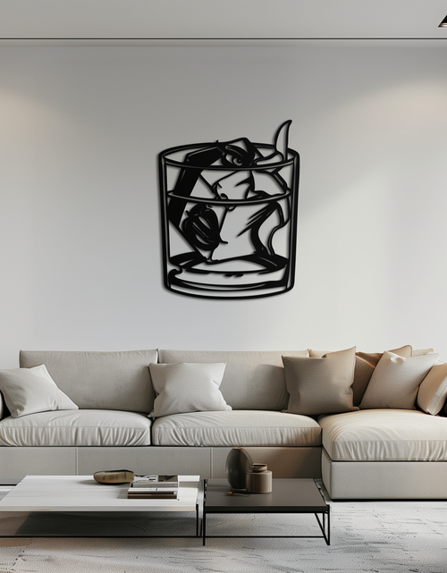 Load image into Gallery viewer, Woman in Whiskey Glass Metal Wall Art – Ice Cube Design Bar Decor for Modern Interiors- KAF578
