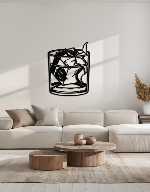 Load image into Gallery viewer, Woman in Whiskey Glass Metal Wall Art – Ice Cube Design Bar Decor for Modern Interiors- KAF578
