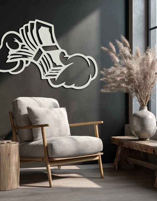 Load image into Gallery viewer, Fist Holding Money Stack Metal Wall Art – Bold Dollar Bill Hand Silhouette for Modern Spaces- KAF579
