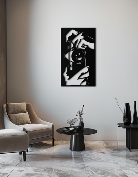 Retro Kamera ve Eller Siluet Metal Duvar Sanatı – Vintage Fotoğrafçı Dekoru- KAF580