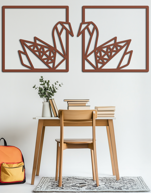 Load image into Gallery viewer, Origami Swan Couple Metal Wall Art – Geometric Mirrored Swan Design for Modern Interiors- KAF581
