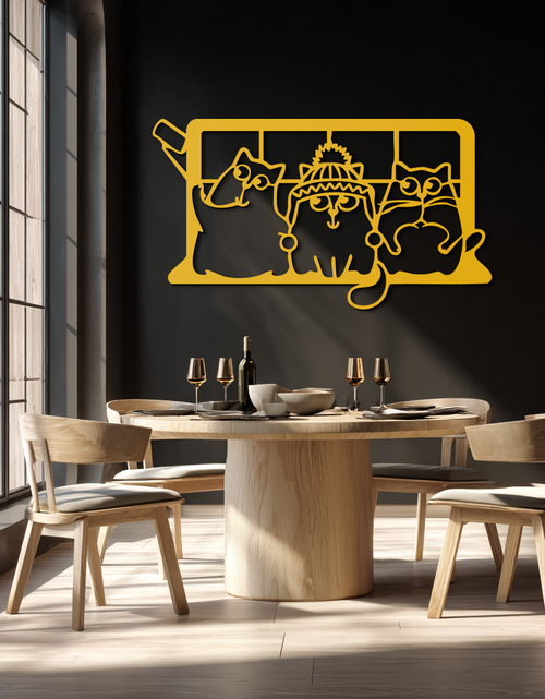 Load image into Gallery viewer, Cozy Window Cats Metal Wall Art – Cute Cartoon Trio Design for Pet Lovers- KAF582
