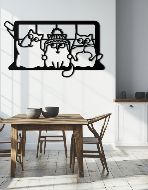 Load image into Gallery viewer, Cozy Window Cats Metal Wall Art – Cute Cartoon Trio Design for Pet Lovers- KAF582
