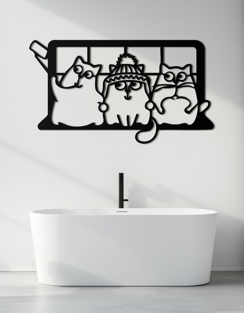 Load image into Gallery viewer, Cozy Window Cats Metal Wall Art – Cute Cartoon Trio Design for Pet Lovers- KAF582
