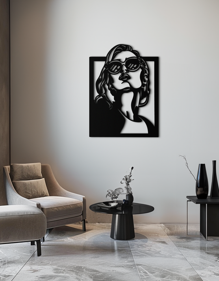 Modern Güneş Gözlüğü Kadın Silüeti Metal Duvar Sanatı – Cesur Kadınsı Ev Dekoru- KAF583
