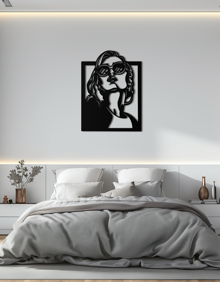Modern Güneş Gözlüğü Kadın Silüeti Metal Duvar Sanatı – Cesur Kadınsı Ev Dekoru- KAF583