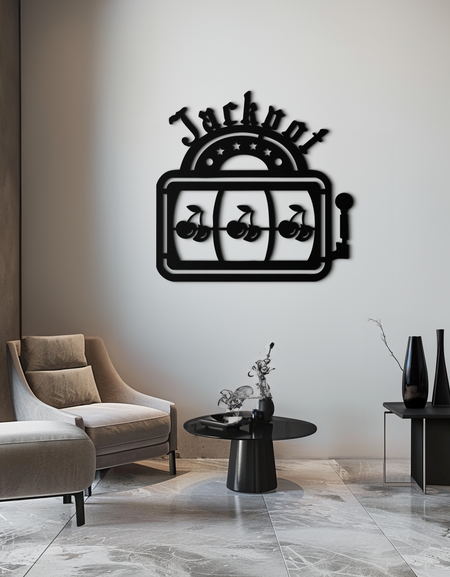 Jackpot Slot Makinesi Metal Duvar Sanatı – Oyun Odaları için Vintage Casino Kiraz Dekoru- KAF584