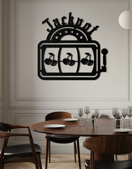 Jackpot Slot Makinesi Metal Duvar Sanatı – Oyun Odaları için Vintage Casino Kiraz Dekoru- KAF584