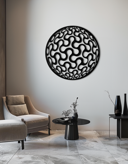 Soyut Küre Desen Metal Duvar Sanatı – Ev veya Ofis için Modern Yuvarlak Geometrik Dekor - KAF585