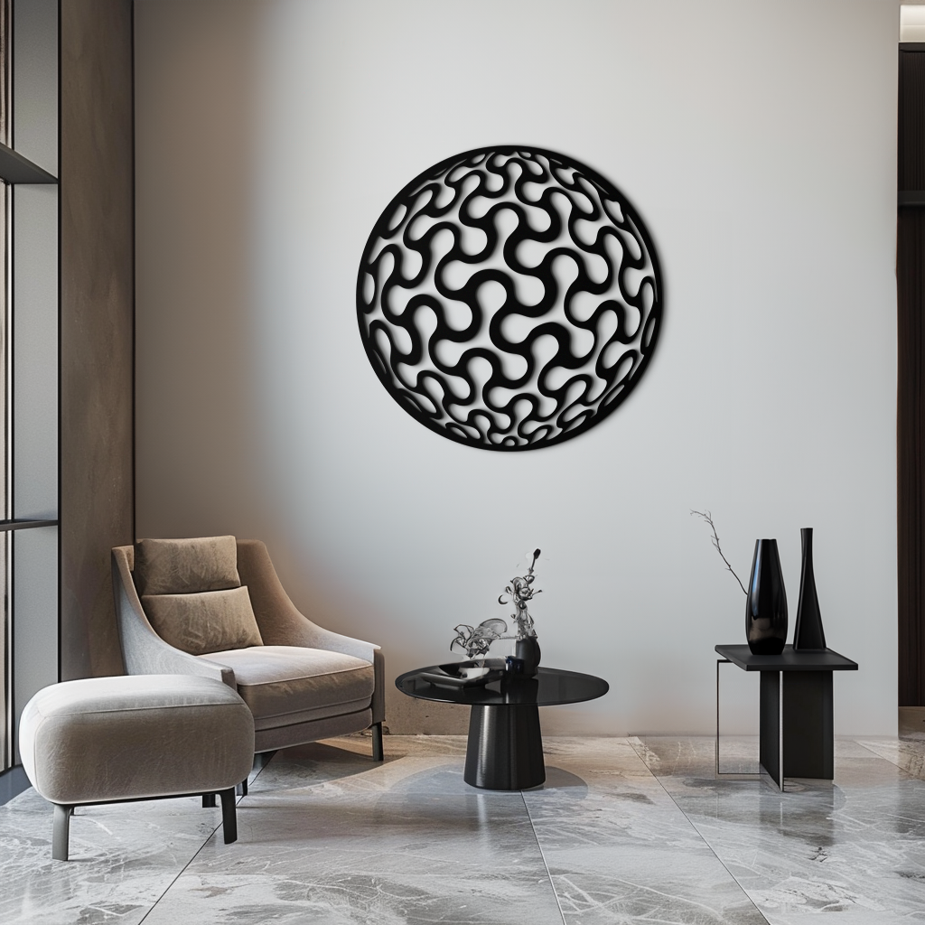 Soyut Küre Desen Metal Duvar Sanatı – Ev veya Ofis için Modern Yuvarlak Geometrik Dekor - KAF585