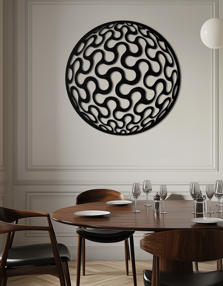 Soyut Küre Desen Metal Duvar Sanatı – Ev veya Ofis için Modern Yuvarlak Geometrik Dekor - KAF585