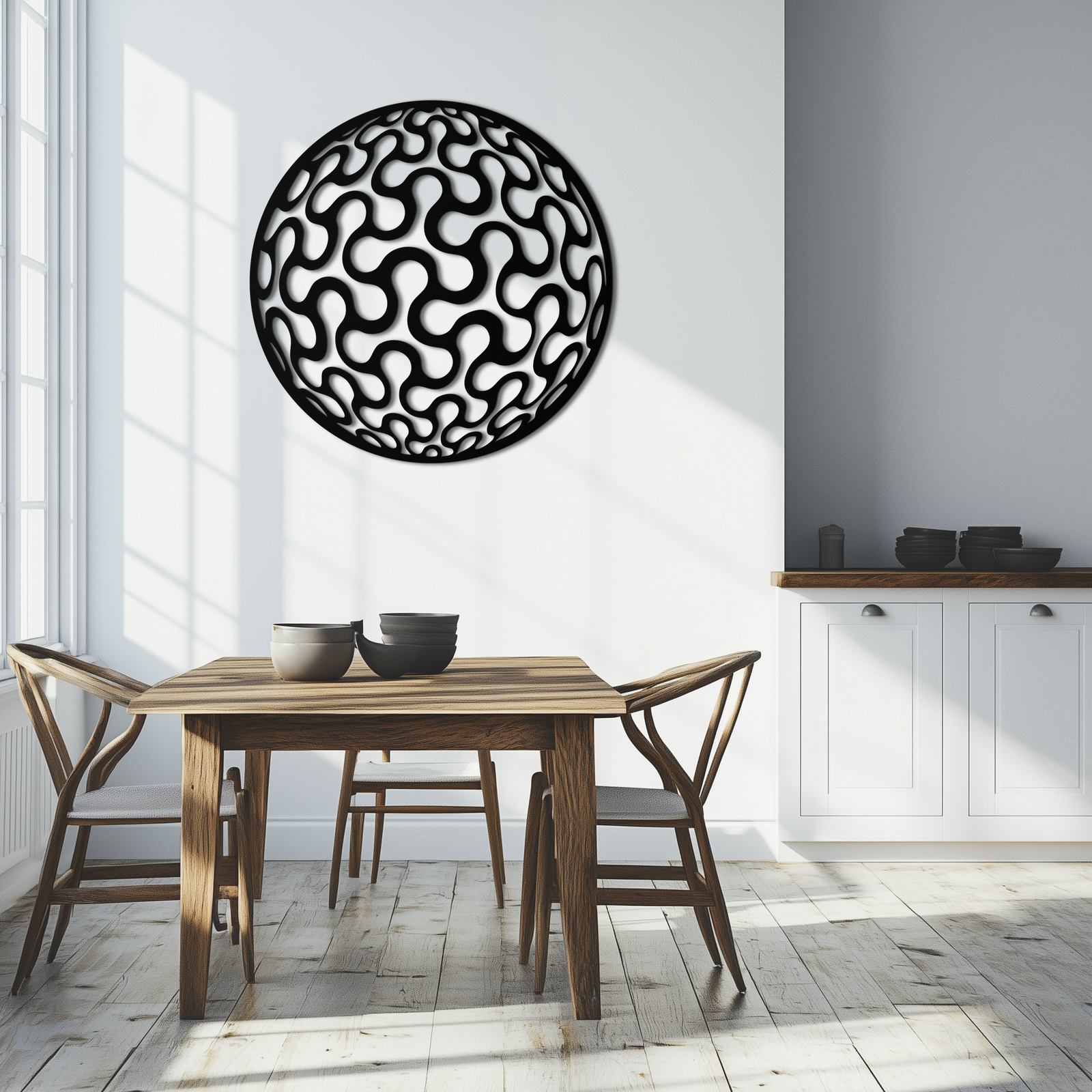 Soyut Küre Desen Metal Duvar Sanatı – Ev veya Ofis için Modern Yuvarlak Geometrik Dekor - KAF585