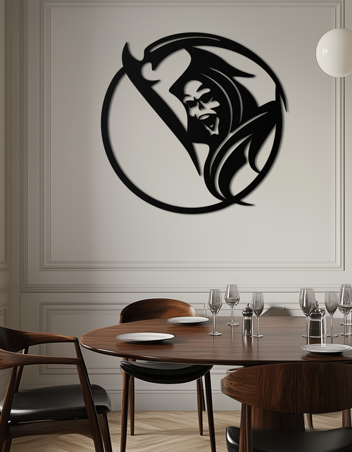 Load image into Gallery viewer, Grim Reaper Circle Metal Wall Art – Dark Gothic Scythe Decor for Horror Enthusiasts- KAF586
