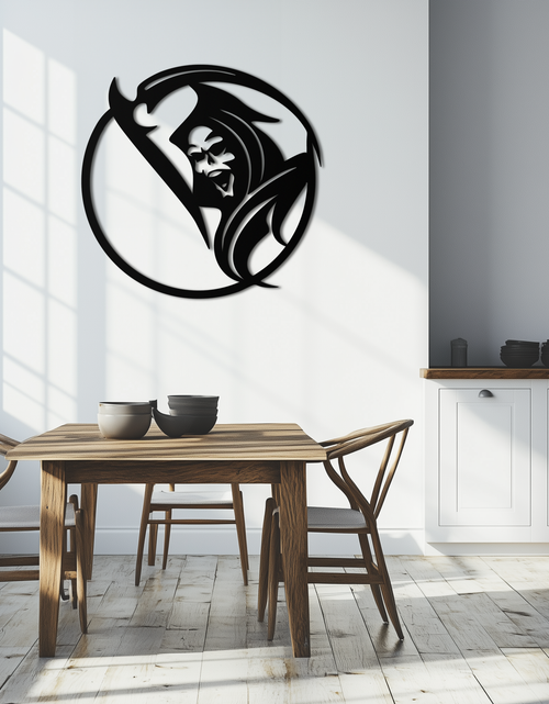 Load image into Gallery viewer, Grim Reaper Circle Metal Wall Art – Dark Gothic Scythe Decor for Horror Enthusiasts- KAF586
