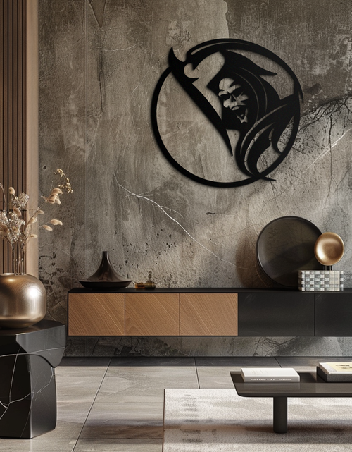 Load image into Gallery viewer, Grim Reaper Circle Metal Wall Art – Dark Gothic Scythe Decor for Horror Enthusiasts- KAF586
