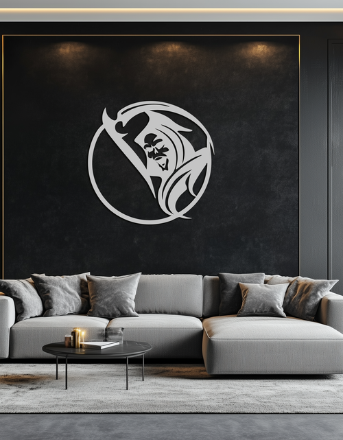 Load image into Gallery viewer, Grim Reaper Circle Metal Wall Art – Dark Gothic Scythe Decor for Horror Enthusiasts- KAF586
