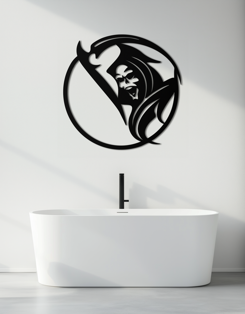 Load image into Gallery viewer, Grim Reaper Circle Metal Wall Art – Dark Gothic Scythe Decor for Horror Enthusiasts- KAF586
