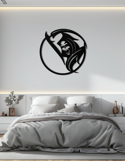 Load image into Gallery viewer, Grim Reaper Circle Metal Wall Art – Dark Gothic Scythe Decor for Horror Enthusiasts- KAF586

