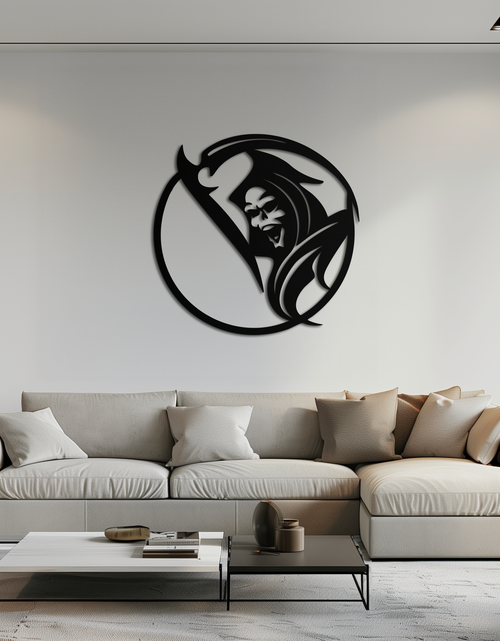 Load image into Gallery viewer, Grim Reaper Circle Metal Wall Art – Dark Gothic Scythe Decor for Horror Enthusiasts- KAF586
