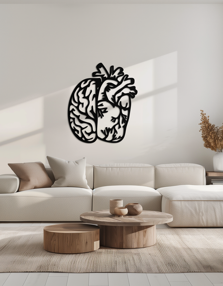 Beyin ve Kalp Füzyon Metal Duvar Sanatı – Zihin ve Duygu Dengesi İçin Sembolik Anatomi Tasarımı- KAF587