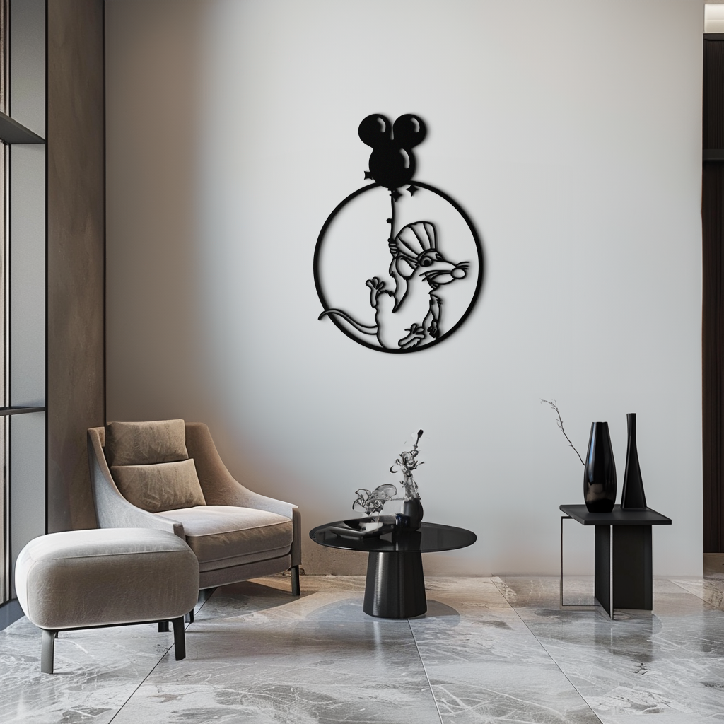 Ratatouille Chef Metal Wall Art – Cartoon Rat Balloon Decor for Kitchen Walls- KAF588