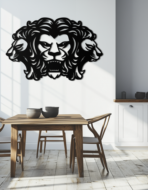 Load image into Gallery viewer, Three-Headed Lion Metal Wall Art – Fierce Tribal Lion Head Wall Decor- KAF589
