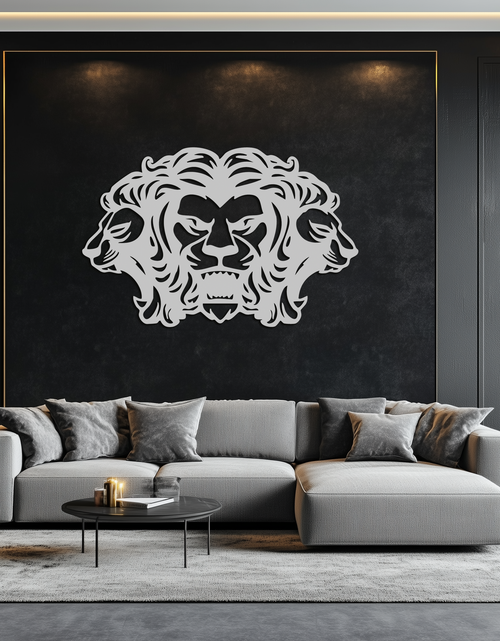 Load image into Gallery viewer, Three-Headed Lion Metal Wall Art – Fierce Tribal Lion Head Wall Decor- KAF589
