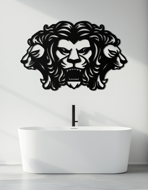 Load image into Gallery viewer, Three-Headed Lion Metal Wall Art – Fierce Tribal Lion Head Wall Decor- KAF589
