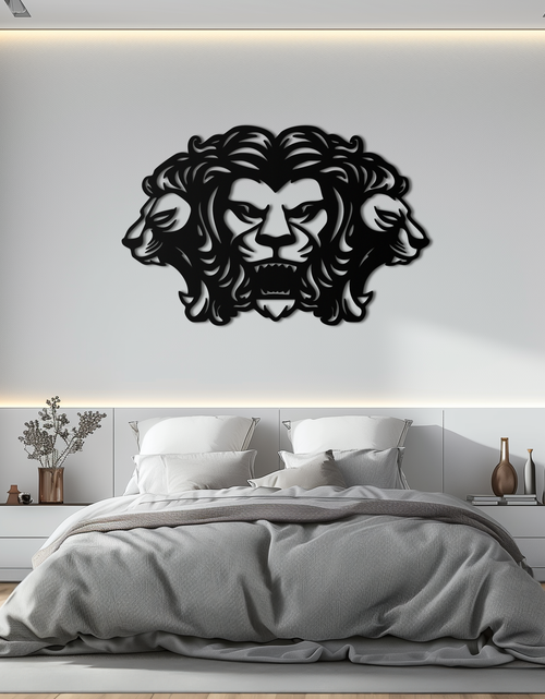 Load image into Gallery viewer, Three-Headed Lion Metal Wall Art – Fierce Tribal Lion Head Wall Decor- KAF589
