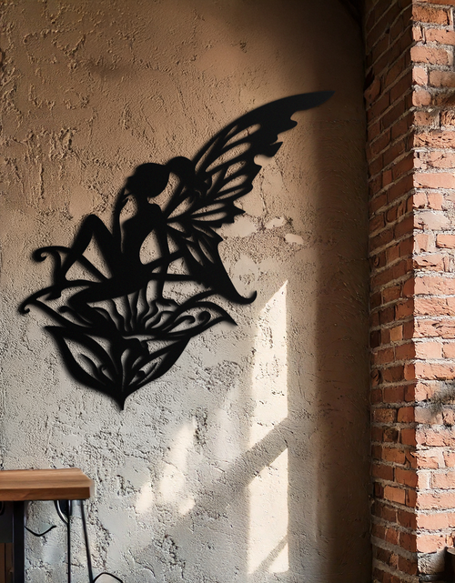 Load image into Gallery viewer, Flower Fairy Silhouette Metal Wall Art – Whimsical Fantasy Decor for Girls&#39; Rooms- KAF590
