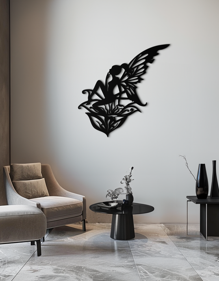 Flower Fairy Silhouette Metal Wall Art – Whimsical Fantasy Decor for Girls' Rooms- KAF590