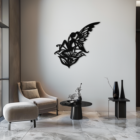 Flower Fairy Silhouette Metal Wall Art – Whimsical Fantasy Decor for Girls' Rooms- KAF590
