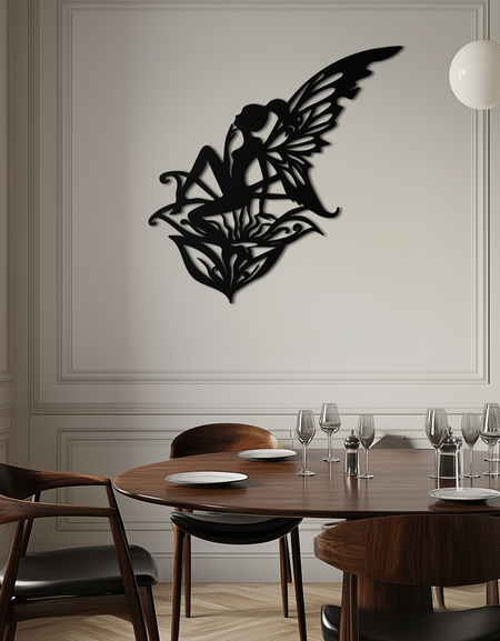 Flower Fairy Silhouette Metal Wall Art – Whimsical Fantasy Decor for Girls' Rooms- KAF590
