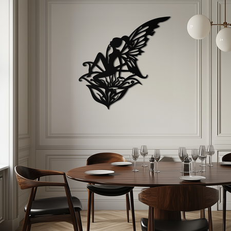 Flower Fairy Silhouette Metal Wall Art – Whimsical Fantasy Decor for Girls' Rooms- KAF590