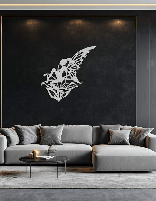 Load image into Gallery viewer, Flower Fairy Silhouette Metal Wall Art – Whimsical Fantasy Decor for Girls&#39; Rooms- KAF590
