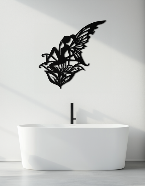 Load image into Gallery viewer, Flower Fairy Silhouette Metal Wall Art – Whimsical Fantasy Decor for Girls&#39; Rooms- KAF590
