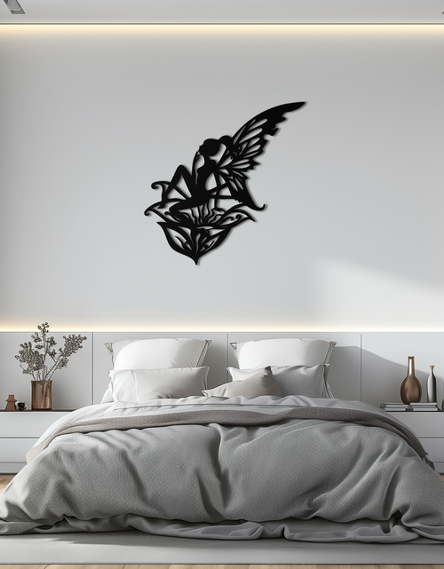 Load image into Gallery viewer, Flower Fairy Silhouette Metal Wall Art – Whimsical Fantasy Decor for Girls&#39; Rooms- KAF590
