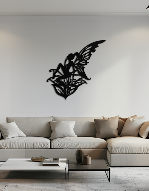 Load image into Gallery viewer, Flower Fairy Silhouette Metal Wall Art – Whimsical Fantasy Decor for Girls&#39; Rooms- KAF590
