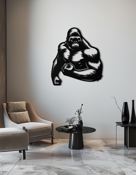 Kızgın Goril Metal Duvar Sanatı – Spor Salonu ve Erkek Mağarası için Vahşi Orman Hayvanı Dekoru- KAF592