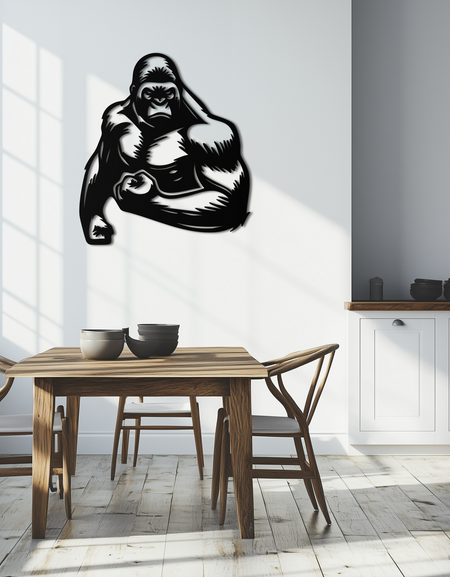 Kızgın Goril Metal Duvar Sanatı – Spor Salonu ve Erkek Mağarası için Vahşi Orman Hayvanı Dekoru- KAF592