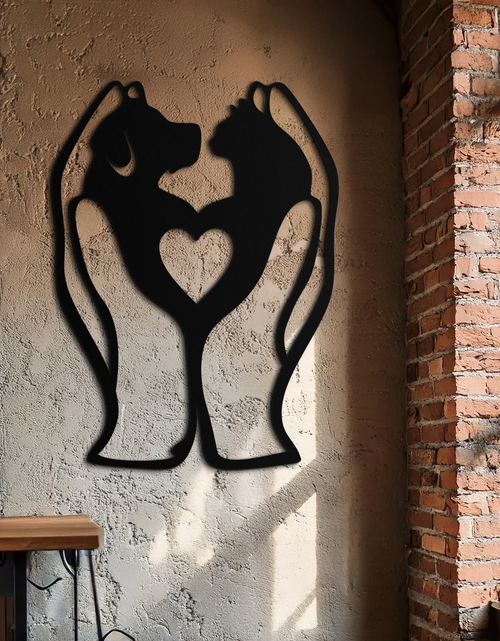 Load image into Gallery viewer, Dog and Cat in Hand Metal Wall Art – Heartwarming Pet Love Decor for Animal Lovers- KAF593
