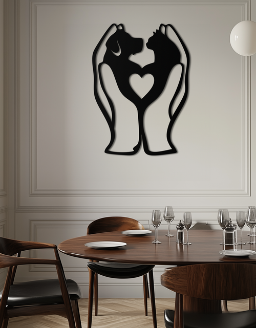 Load image into Gallery viewer, Dog and Cat in Hand Metal Wall Art – Heartwarming Pet Love Decor for Animal Lovers- KAF593
