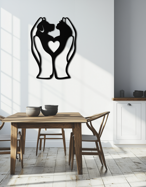 Load image into Gallery viewer, Dog and Cat in Hand Metal Wall Art – Heartwarming Pet Love Decor for Animal Lovers- KAF593
