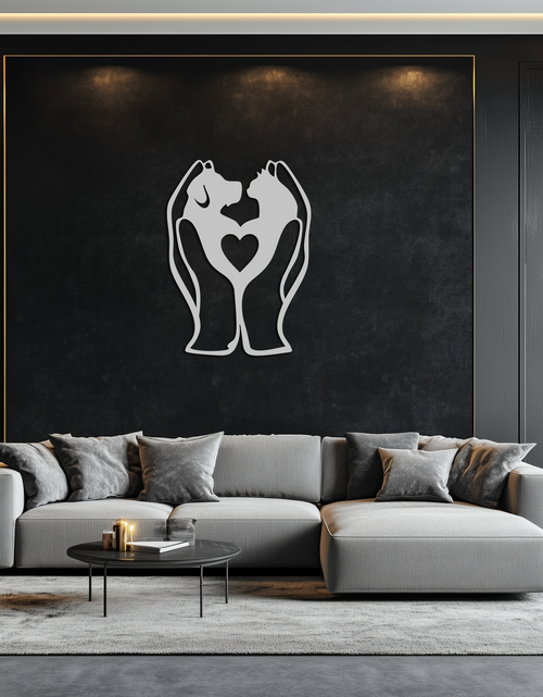 Load image into Gallery viewer, Dog and Cat in Hand Metal Wall Art – Heartwarming Pet Love Decor for Animal Lovers- KAF593
