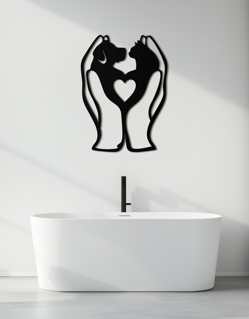 Load image into Gallery viewer, Dog and Cat in Hand Metal Wall Art – Heartwarming Pet Love Decor for Animal Lovers- KAF593
