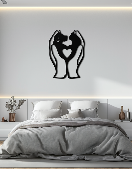 Dog and Cat in Hand Metal Wall Art – Heartwarming Pet Love Decor for Animal Lovers- KAF593