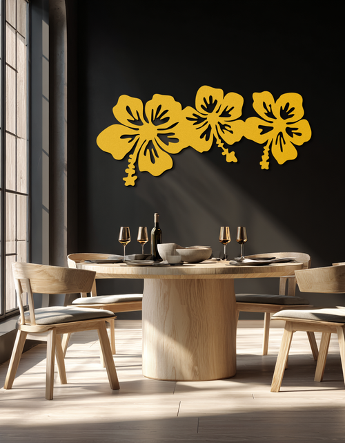 Load image into Gallery viewer, Hibiscus Flower Trio Metal Wall Art – Tropical Floral Silhouette for Home Decor- KAF594
