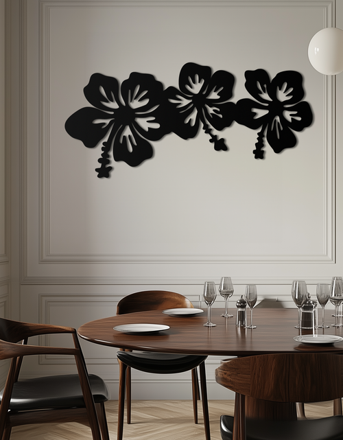 Load image into Gallery viewer, Hibiscus Flower Trio Metal Wall Art – Tropical Floral Silhouette for Home Decor- KAF594
